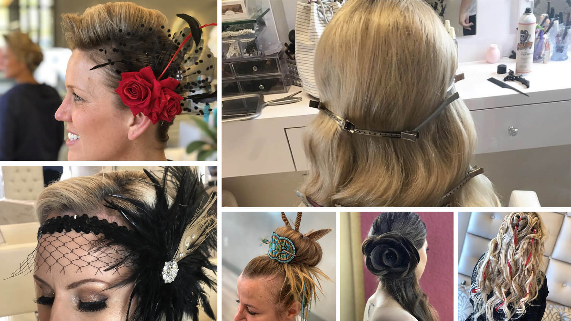 Different hairstyles and hair accessories